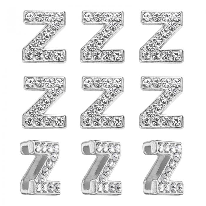 PATIKIL 30個のレター装飾、ラインストーンレターZ装飾水晶アルファベットスライドリストバンドペンダント、宝石メイキングレザーカラーネックレス用、シルバー、14mm