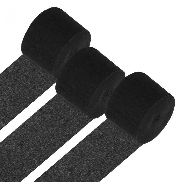 PATIKIL クレープペーパーストリーマー 誕生日結婚式クリスマスパーティー用3ロールデコレーションストリーマー 黒（1.8