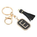 PATIKIL イニシャルレターキーチェーン キュービックジルコニアクリス タルアルファベットキーチェーンレターEタッセルペンダントキーリング女性用財布ハンドバッグバッグ装飾アクセサリー 黒/金色