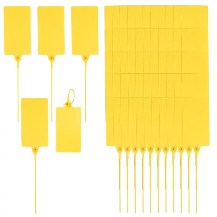 PATIKIL 80個 プラスチックタグ 吊り札タグ空白ジップタイ書き込み可能防水収納キーサイン ラベリングはいそうマーキング識別在庫 105x65mm イエロー