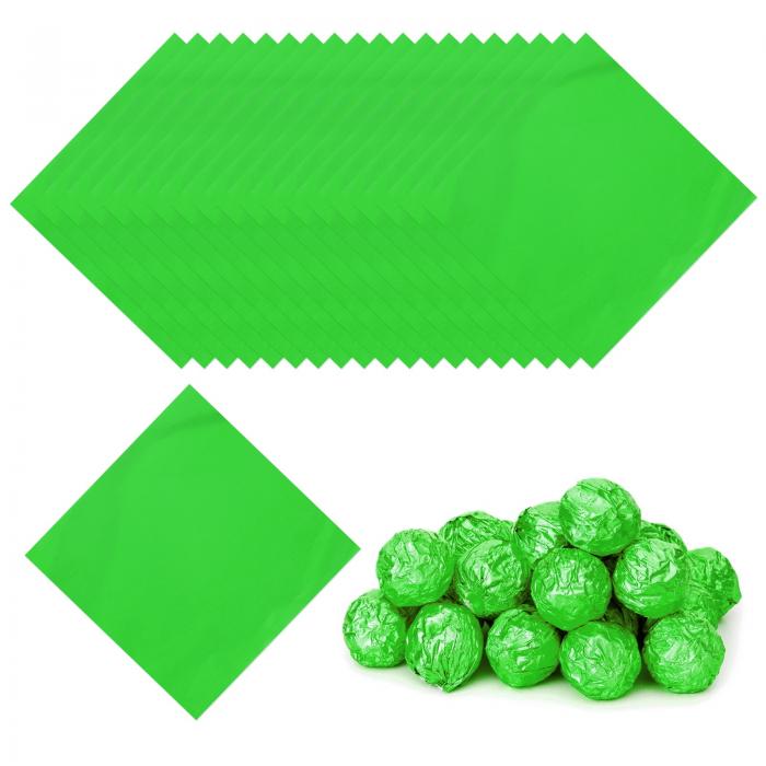 PATIKIL 5x5インチ アルミホイルキャンディラッパー 200枚入り。自家製キャラメルやDIYキャンディ 装飾 チョコレートケーキ 包装に最適。緑色。