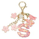 uxcell イニシャルレターキーチェーン かわいいタッセル桜キーチェーンアルファベットSレター装飾と花ペンダント女性用ガールズキーパースハンドバッグバックパック(ピンク 1個入り)