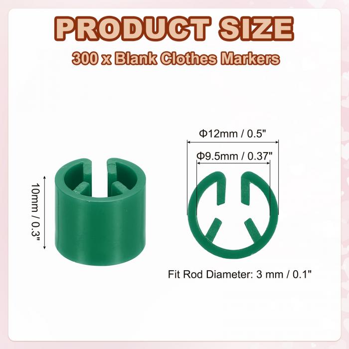 PATIKIL 300個 衣類ハンガーマーカー空白プラスチック衣類タグサイズハンガーマーカー3 mmロッドに適合衣類カラーコーディングスナップラベルアクセサリーダーク緑 3