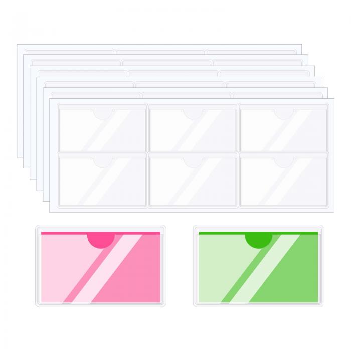 PATIKIL 60個のラベルホルダー付き粘着ラベルポケット、2.6x1.4インチのインデックスカードポケット、ノートカード収納用のカードタグホルダー、クリア