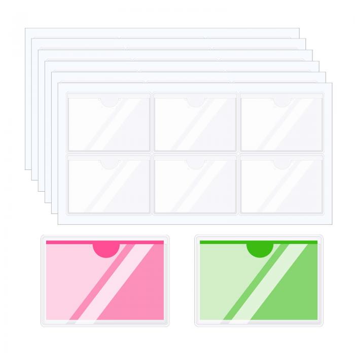 PATIKIL 60個のラベルホルダー付き粘着ラベルポケット、3x2インチのインデックスカードポケット、ノートカード収納用のカードタグホルダー、クリア