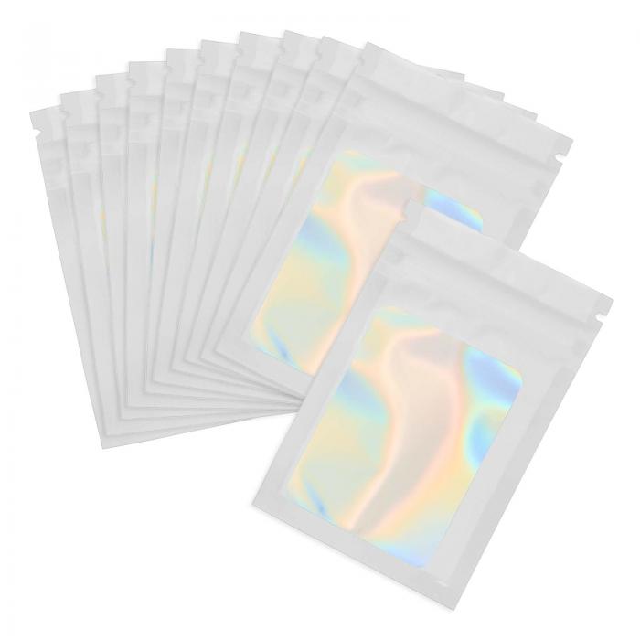 PATIKIL 8 x 12インチのアルミ箔ポーチ袋、50個入りのクリアウィンドウ再封筒サンプルバッグ、小規模ビジネス向けのパーティーフェイバーキャンディ宝石製品用品、ホワイト