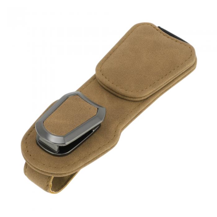 A ABSOPRO 磁気付きユニバーサルサンバイザーサングラスホルダークリップスエード/メタルベージュ13.5x..