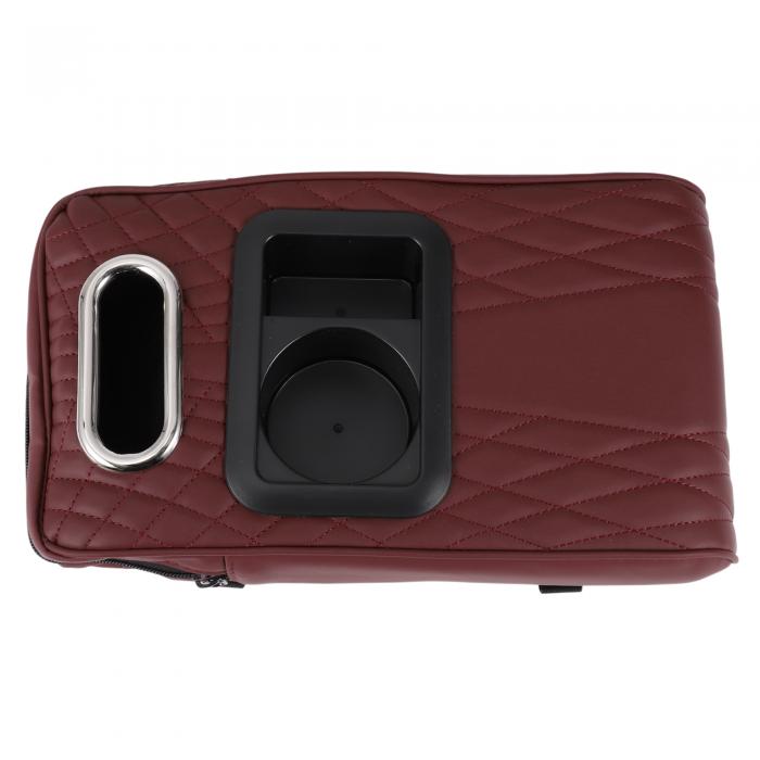 Hihaha 車用 センターコンソールカバー 車用 アームレストカバー マルチ機能 34x19x8cm ダークレッド ブラック ナッパレザー