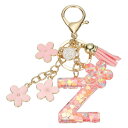 uxcell イニシャルレターキーチェーン かわいいタッセル桜キーチェーンアルファベットZレター装飾と花ペンダント女性用ガールズキーパースハンドバッグバックパック(ピンク 1個入り)