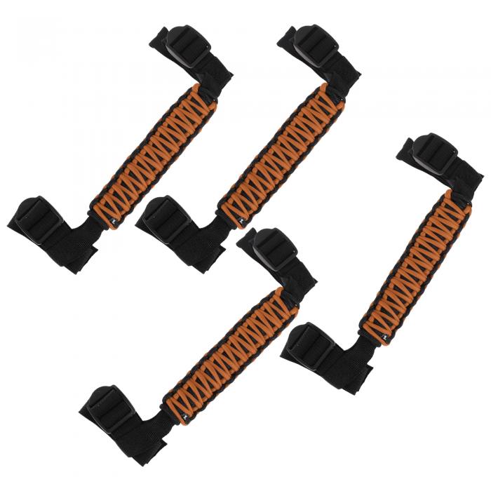 Hihaha Jeepに対応 Wrangler 2024-2025用 ロールバーグラブハンドル4個セット ナイロンPVC製のオレンジ色のグリップハンドルホルダー