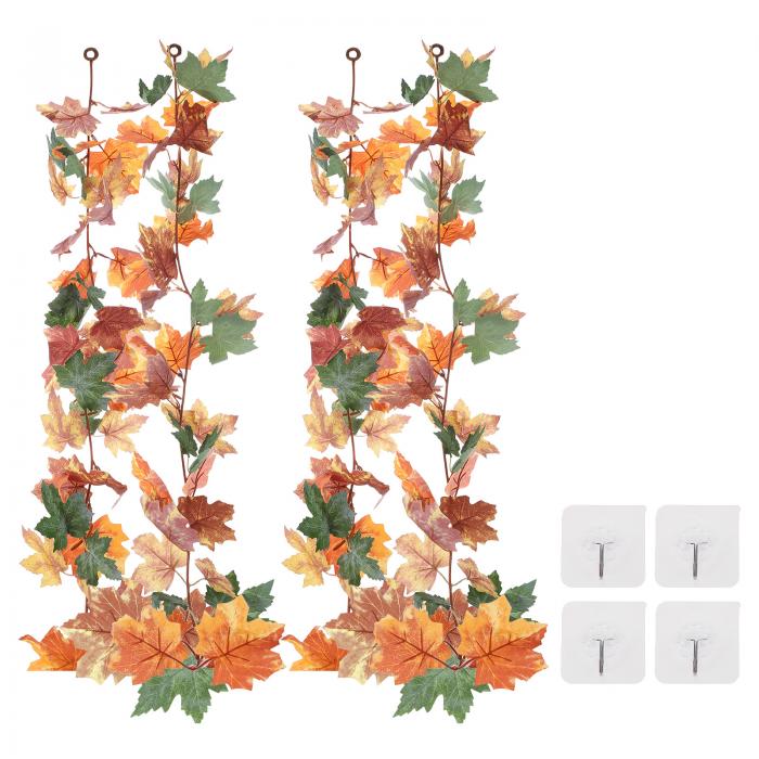 PATIKIL 造花 人工紅葉 ガーランド 長さ175cm 2個入り 人工葉 メープルリーフガーランド 楓の葉 秋の装飾 ホーム 感謝祭 結婚式 雰囲気作り ハロウィン パーティー用 赤/緑