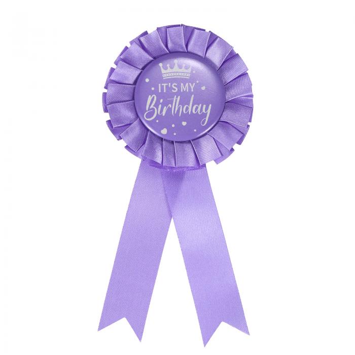 uxcell リボン「It's My Birthday」 バースデーバッジピン ブリキブローチピン レディース メンズ 誕生日パーティーデコレーション パープル