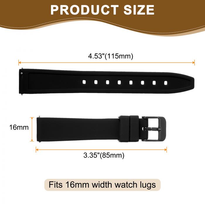 uxcell 16mm クイックリリースフレキシブルで柔らかいシリコンウォッチバンド ステンレススチール 黒クラ スプ付き交換用リストバンド 男性用女性用 黒
