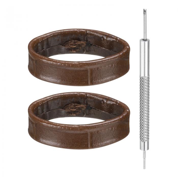 uxcell 2個 レザーウォッチバンドループ16mm交換用ウォッチバンドキーパーウォッチストラップホルダーリテーナーリストウォッチストラップファスナーリング ダーク茶色