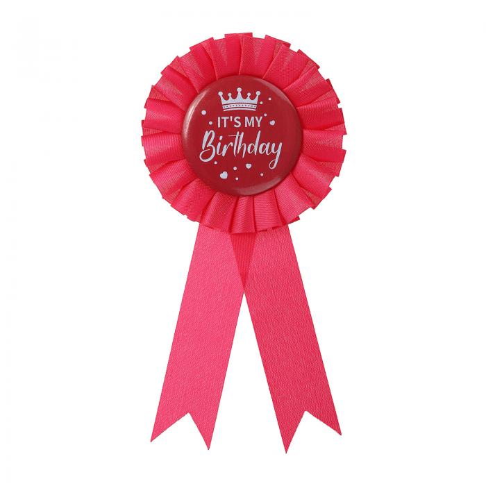 uxcell リボン「It's My Birthday」 バースデーバッジピン ブリキブローチピン レディース メンズ 誕生日パーティーデコレーション ピンク