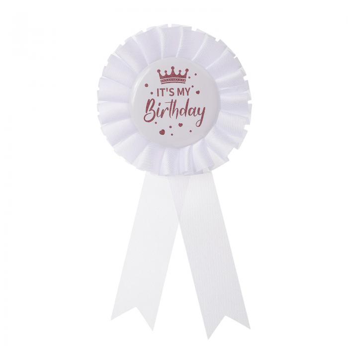 uxcell リボン「It's My Birthday」 バースデーバッジピン ブリキブローチピン レディース メンズ 誕生日パーティーデコレーション ホワイト