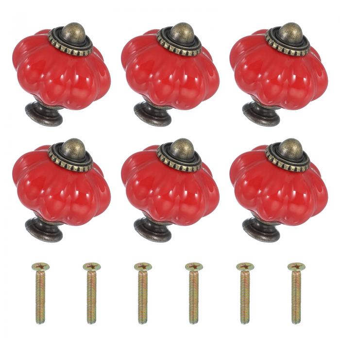 uxcell 6パックのセラミックノブ パンプキンセラミックキャビネットドロアノブレトロ装飾ドレッサープルハンドル クローゼット引き出し戸棚ワードローブ用のM4 x 25mm取り付け用ネジ付き レッド