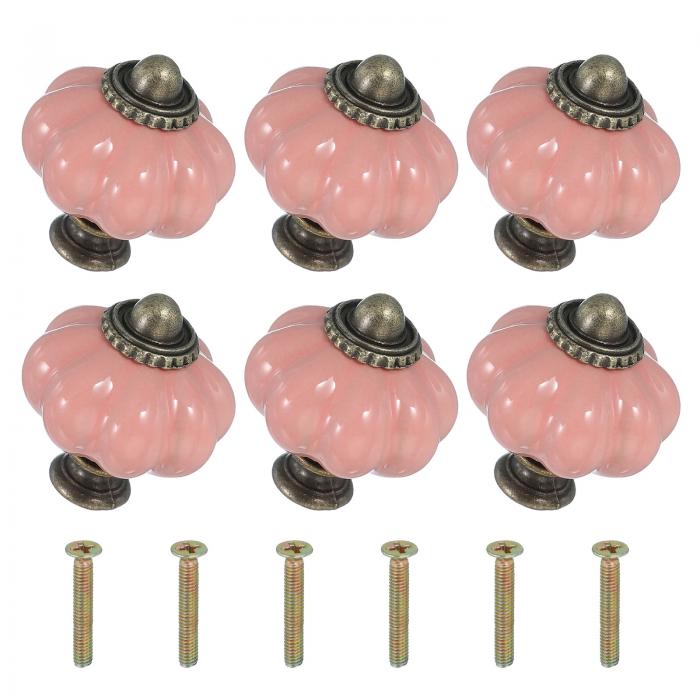 uxcell 6パックのセラミックノブ パンプキンセラミックキャビネットドロアノブレトロ装飾ドレッサープ..