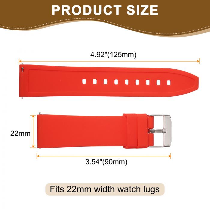 uxcell 22mm シリコンウォッチバンド クイックリリース 柔軟で柔らかいラバーウォッチストラップ ステンレススチール シルバークラ スプ付き メンズ・レディース用 レッド