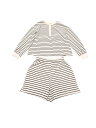 Allegra K レディース ストライプ ラウンジセット 2ピース 長袖 ショートパンツ マッチング アウトフィット パンツスーツ 白い L