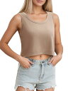 ONFERS Onfers レディース カジュアル クロップトップ 夏 ゆったり クロップド タンクトップ ノースリーブ シャツ カーキ XL