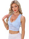 Allegra K レディース フローラルレース ノースリーブトップス Vネック シアー クロップド丈 キャミソール タンクトップ 女性用ベスト ブルー L