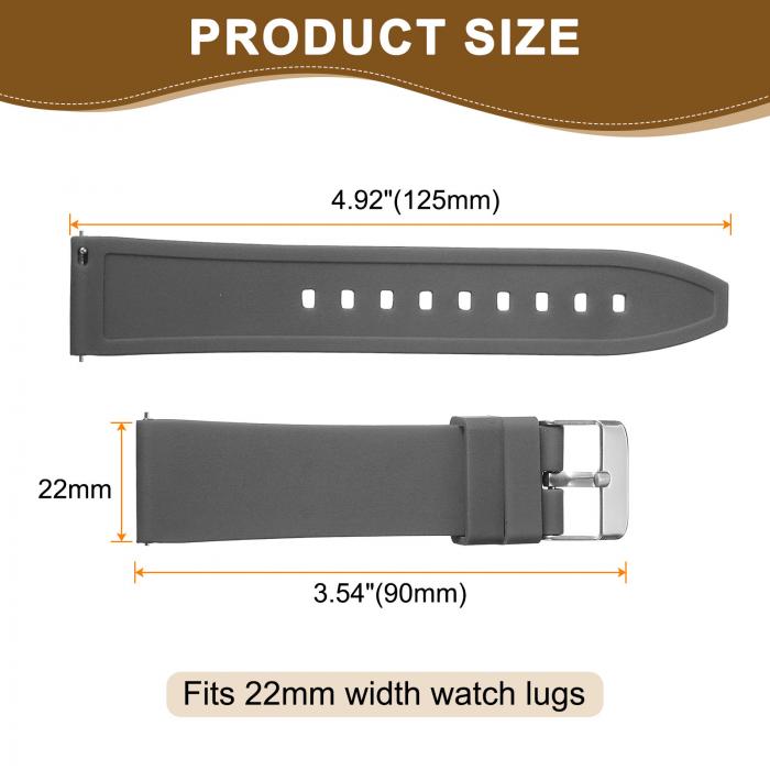 uxcell 22mmクイックリリースフレキシブルソフトラバーウォッチストラップ ステンレススチールシルバークラ スプ付き 男性用女性用 グレー