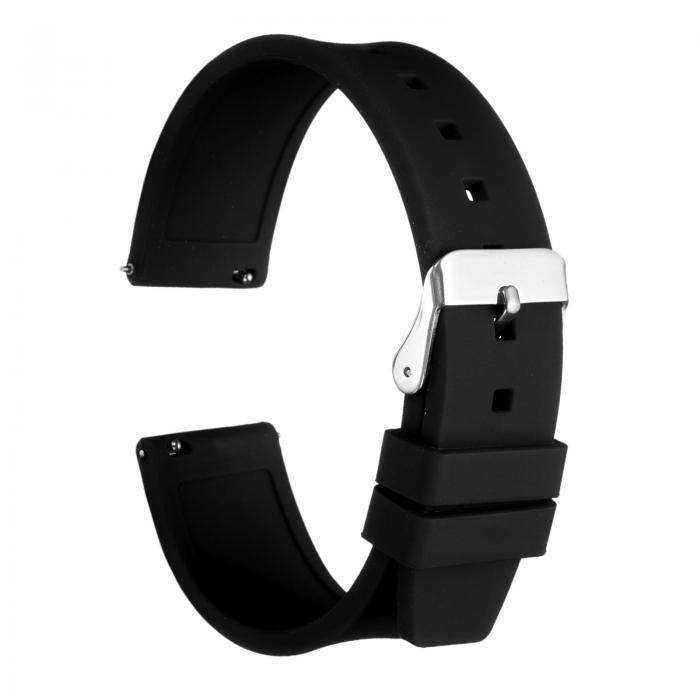 uxcell 20mm シリコンウォッチバンド クイックリリース 柔軟で柔らかいラバーウォッチストラップ ステンレススチール シルバークラ スプ付き メンズ・レディース用 黒