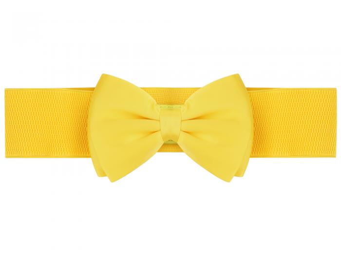 uxcell レディース 太ベルト 飾りベルト 太ゴムベルト 伸縮性 蝶結び付き イエロー