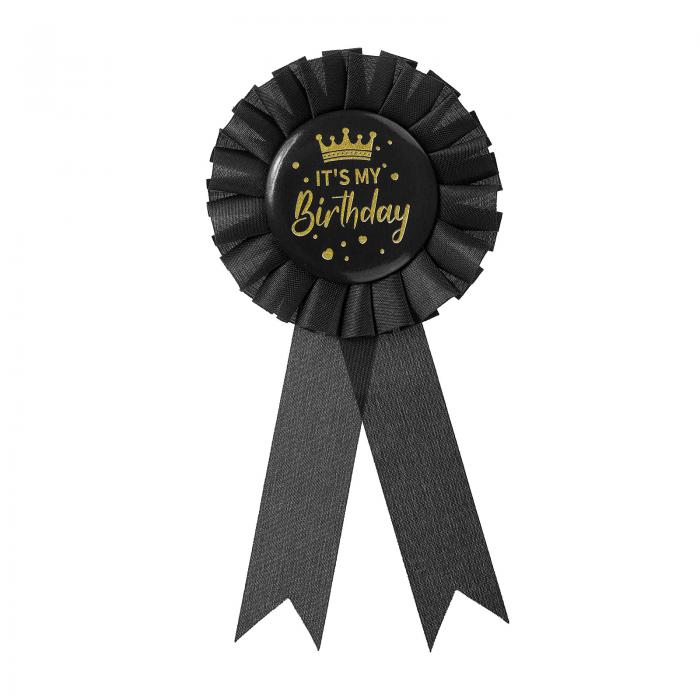 uxcell リボン「It's My Birthday」 バースデーバッジピン ブリキブローチピン レディース メンズ 誕生日パーティーデコレーション 黒
