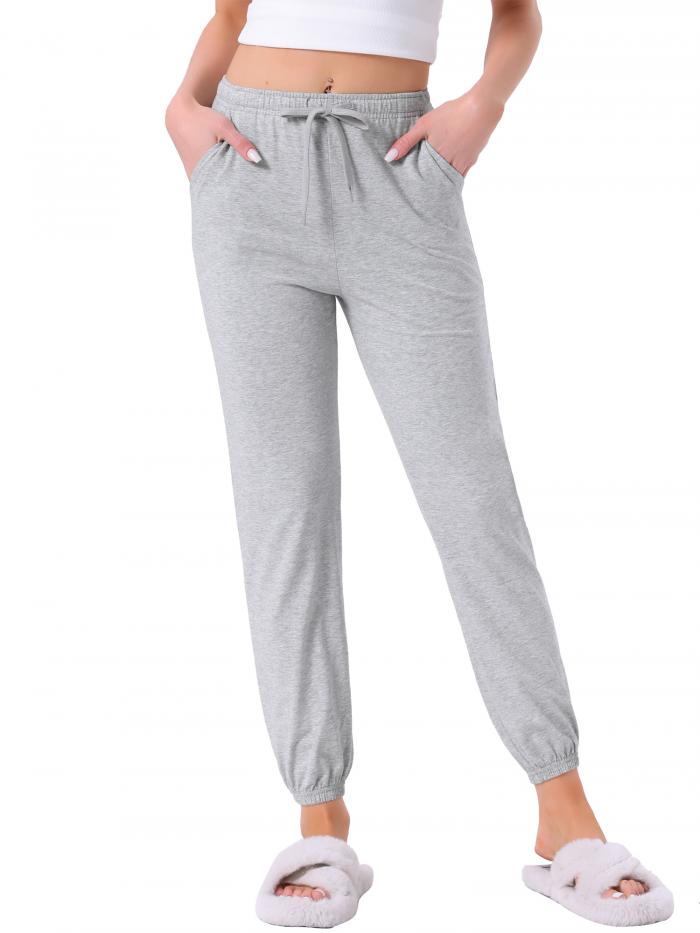 cheibear レディース コットンパジャマパンツ ドローストリング 伸縮性ウエスト ストライプ ラウンジ ヨガ ボトムス ポケット付き グレー XS
