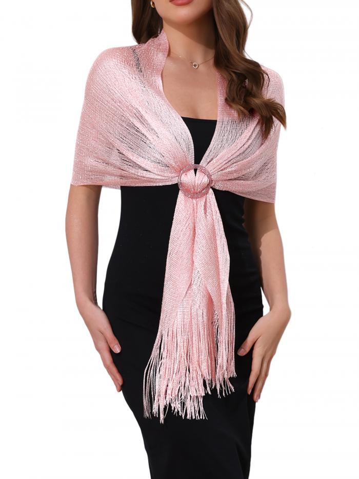 Elerevyo 女性用フォーマルイブニングドレス、ショルダーストラップ、光沢、バックル ライトピンク（シルバー）バックル付き 190x45cm/74.8x17.7