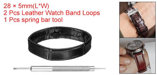 uxcell 2個 レザーウォッチバンドループ24mm交換用ウォッチバンドキーパーウォッチストラップホルダーリテーナーリストウォッチストラップファスナーリング 黒