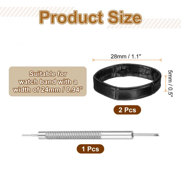 uxcell 2個 レザーウォッチバンドループ24mm交換用ウォッチバンドキーパーウォッチストラップホルダーリテーナーリストウォッチストラップファスナーリング 黒