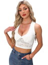 Allegra K レディース フローラルレース ノースリーブトップス Vネック シアー クロップド丈 キャミソール タンクトップ 女性用ベスト ホワイト M