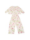 cheibear レディース パジャマセット 長袖 花柄 プルオーバー ラウンドネック タイフロント 2ピース ラウンジウェア ピンクの花柄 L