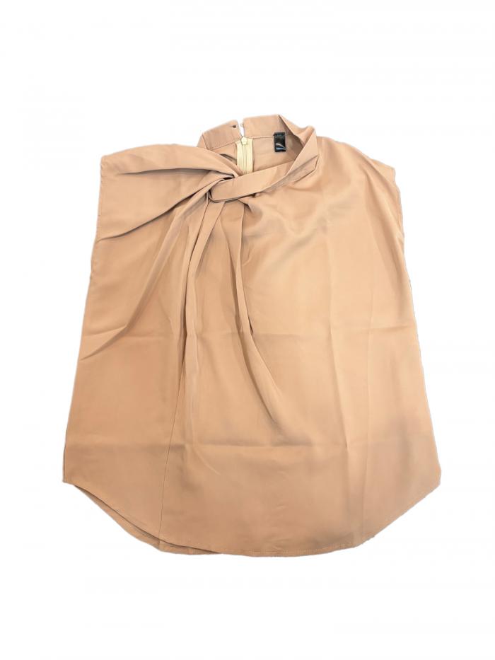 Allegra K レディース サテン キャップスリーブ プリーツネック カジュアル オフィス ブラウス シルキー ソフト トップス 夏服 カーキ S