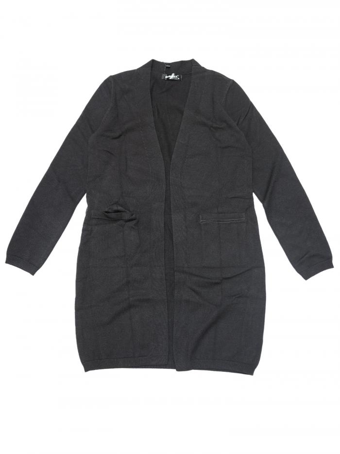 Allegra K レディース ロングカーディガン セーター 長袖 無地 リラックスフィット オープンフロント 軽量ニットカーディガン ブラック M