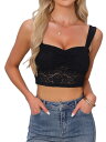 Allegra K レディース 花柄レース クロップトップ ノースリーブ 裏地付き Y2K 外出用 クロップドタンクトップ ブラック XS