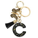uxcell イニシャルレターキーチェーン レジン製かわいい蝶のタッセルペンダントアクセサリー アルファベットキーリング 財布 ハンドバッグ バックパック用 黒