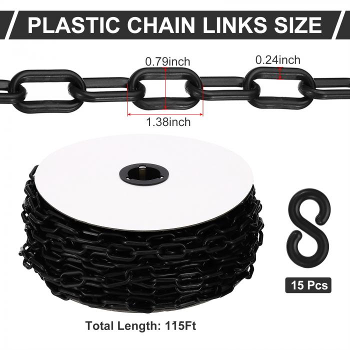 PATIKIL 黒いプラスチックチェーン 115フィート6mm安全バリアチェーン大型プラスチックチェーンクラウドコントロール 列線 駐車場 フェンス ゲート コンサート 建設現場 装飾用