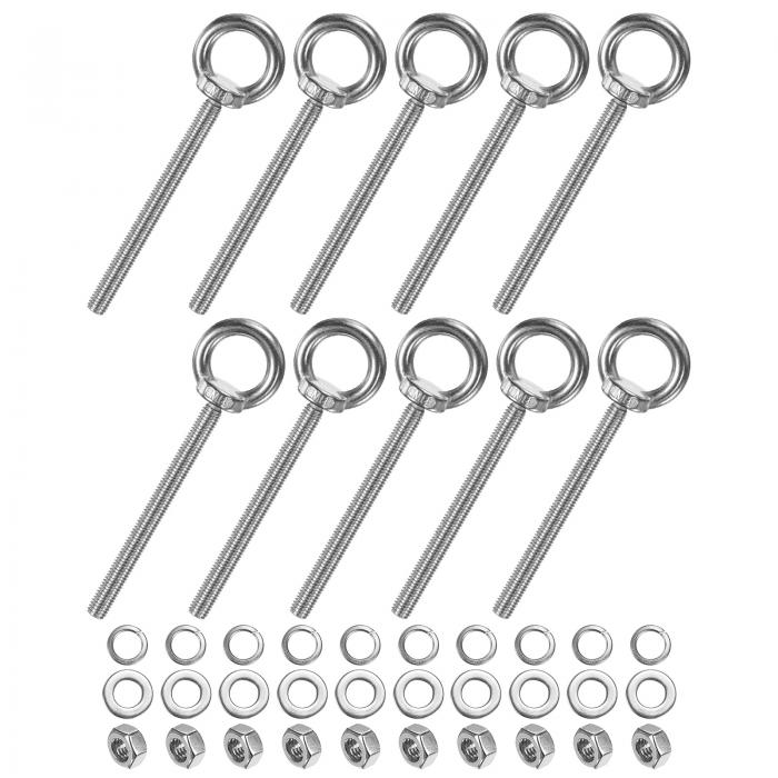 M METERXITY 10セット ステンレス製アイボルト M8x100mm ショルダーリフティングアイボルト ナット ワ..
