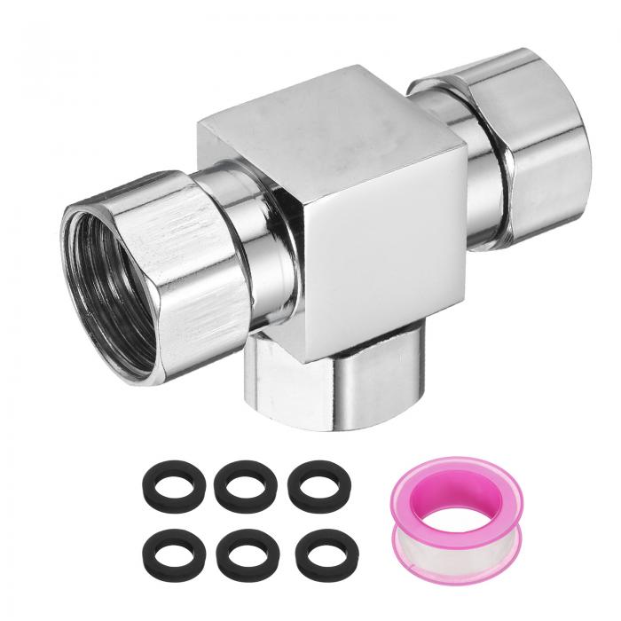 uxcell G1/2" シャワーダイバーターバルブ 3ウェイ ステンレススチールビデTアダプターコネクターホー..