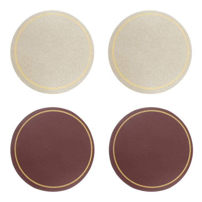 uxcell 4個 レザーコースター コーヒーテーブル用 丸いドリンクコースター 新築祝い ギフト ホームデコレーション（4" ワインレッド/シャンパン）
