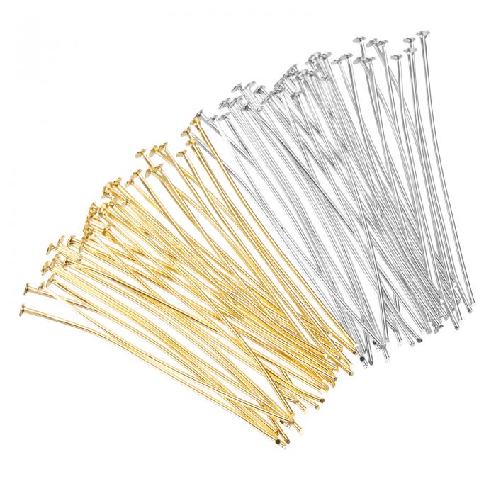 uxcell アクセサリーリー作り用200本 フラットヘッドピン 60mm真鍮フラットヘッドピン クラフト用イヤリングブレスレットネックレスペンダント用品 20ゲージ シルバーとド