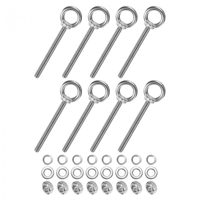 M METERXITY 8セット ステンレス製アイボルト M10x121mm ショルダーリフティングアイボルト ナット ワッシャー付き 雄ネジ リング ショルダーアイボルト 長さ4.76