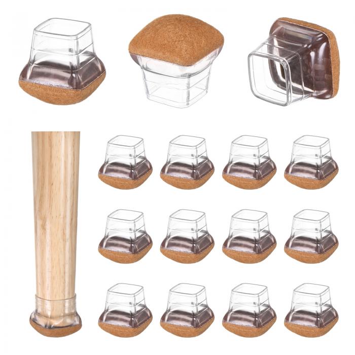 M METERXITY 16個セット 椅子脚床保護具 0.78"-1" シリコンカップスクエアフェルト家具パッド ハードウ..