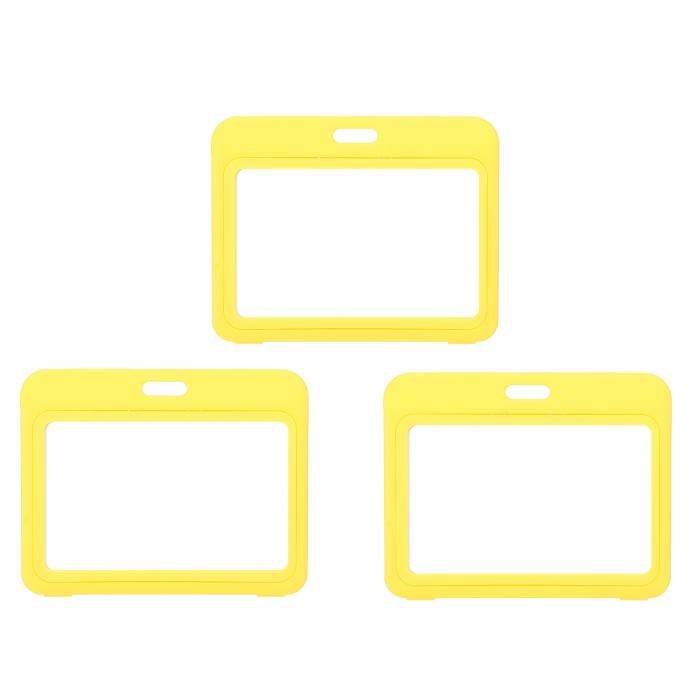PATIKIL 3パック クリア バッジホルダー、プラスチック ID バッジホルダー ダブルサイド ウィンドウ 横型 ID プロテクター クリップ クレジットカード 近接キーカード 、イエロー