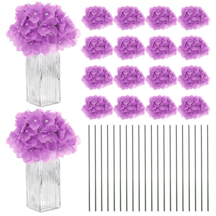 M METERXITY シルクアジサイ 花20個パック 造花ヘッド 茎20本付き フルアジサイ 花 ホームデコレーション/結婚式/クリスマス/DIY/パーティー/ガーデン用[パープル]