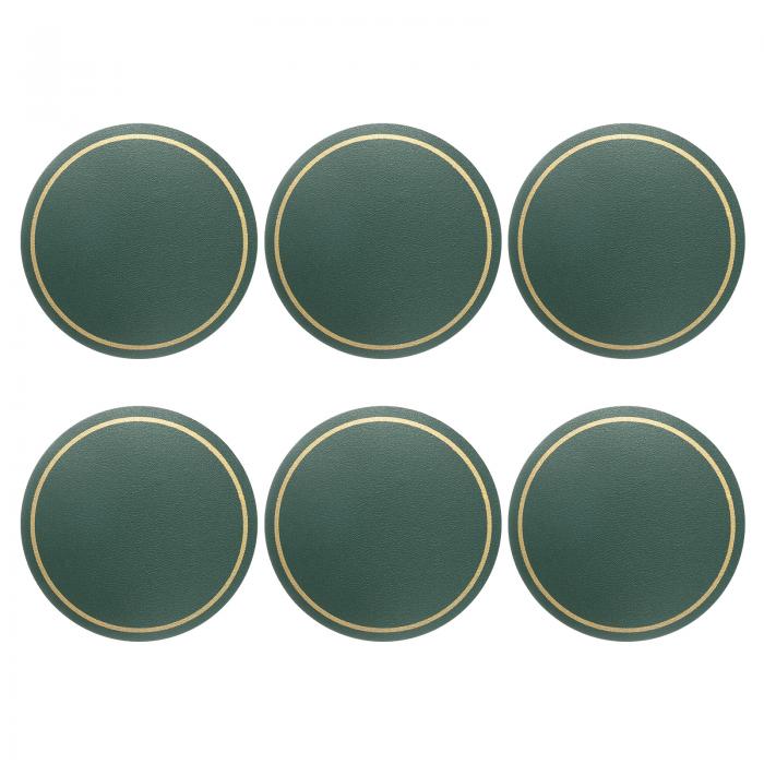 uxcell 6個 レザーコースター コーヒーテーブル用 丸いドリンクコースター 新築祝い ギフト ホームデコレーション（4" 緑）